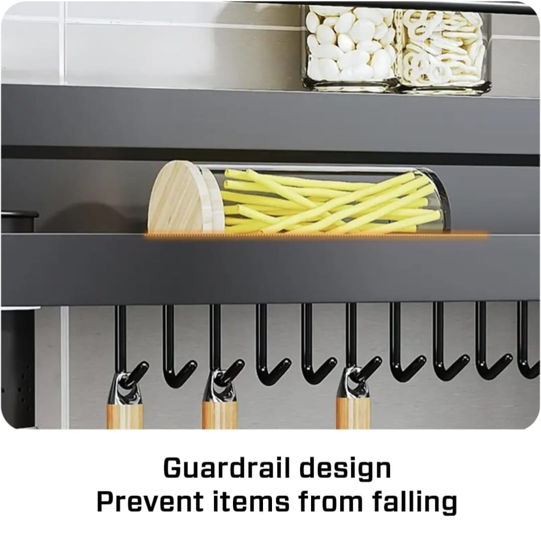 iBELL Multifunctional Wall-Mounted Kitchen Storage Organizer Rack with Spice Shelf, Utensil Hooks & Holder - (IBLDH280)